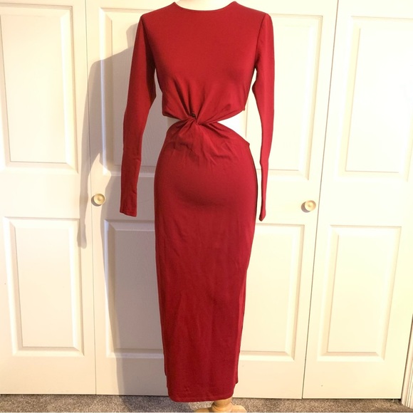 LPA Red Cutout Long Sleeves Midi Dress Size S - Picture 5 of 9